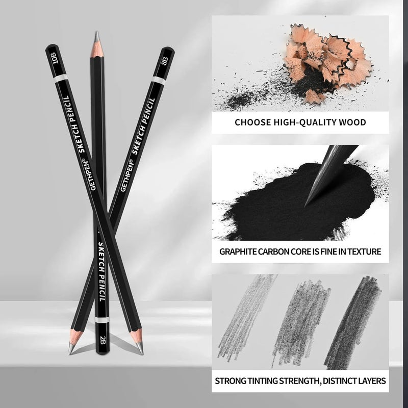 GETHPEN Professional Drawing Sketching Pencil Set - 14 Pieces Graphite Pencils(14B - 4H), Ideal for Drawing Art, Sketching, Shading, Artist Pencils for Beginners & Pro Artists - Image 4